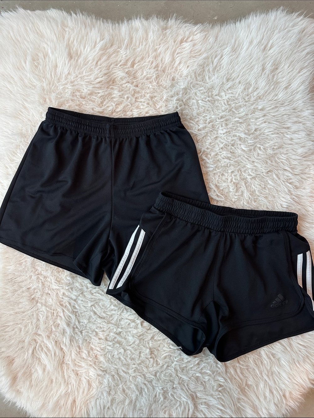 adidas Black Athletic Shorts with White Stripe Accents